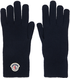 Moncler Темно-синие перчатки с нашивкой-логотипом