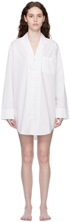Белое хлопковое платье на пуговицах из поплина SKIMS для сна