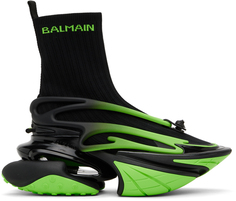 Черно-зеленые кроссовки с единорогом Balmain