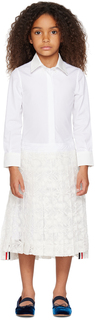 Детское белое плиссированное платье Thom Browne