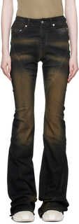 Черно-коричневые джинсы Bootcut с косой окантовкой Rick Owens DRKSHDW