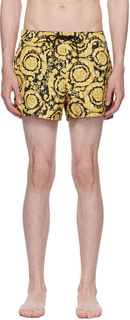 Черно-золотые шорты для плавания Barocco Versace Underwear
