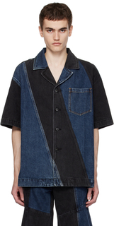 Черно-синяя джинсовая рубашка со вставками Feng Chen Wang