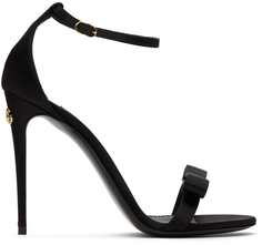 Черные атласные босоножки на каблуке с бантом Dolce &amp; Gabbana