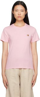 Розовая футболка с головой лисы, бледная Maison Kitsune