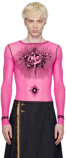 Розовая футболка с длинным рукавом из флока Jean Paul Gaultier