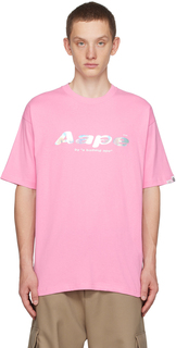 Розовая футболка с нашивками AAPE by A Bathing Ape