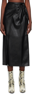 Черная кожаная юбка миди Nanushka Amas из веганской кожи
