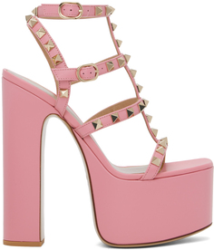 Розовые босоножки на каблуке Rockstud с Т-образным ремешком Valentino Garavani