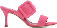 Розовые босоножки на каблуке с щипцами Manolo Blahnik