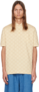 Бежевая футболка-поло с узором GG Gucci