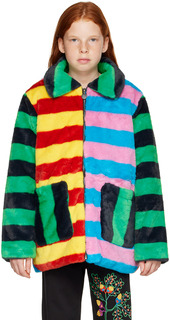 Детское пальто из искусственного меха в разноцветную полоску Stella McCartney
