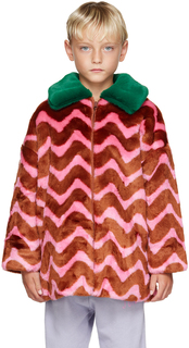 Детское коричневое пальто из искусственного меха с зигзагом Jellymallow