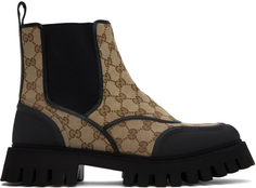 Бежево-черные ботинки с узором GG Gucci