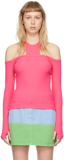 Розовая футболка с длинным рукавом MSGM с вырезом
