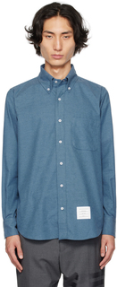 Синяя рубашка в полоску на спине с глубоким вырезом Thom Browne