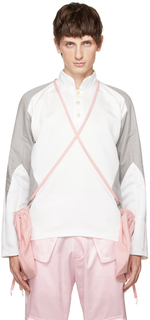 STRONGTHE SSENSE Эксклюзивная бело-серая рубашка-поло