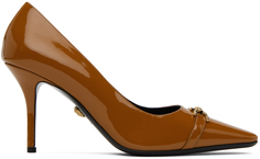 Светло-коричневые кожаные туфли на каблуке Versace