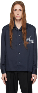 Темно-синяя рубашка с принтом Brioni