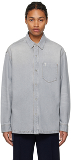 Серая джинсовая рубашка с эффектом потертостей в винтажном стиле AMI Alexandre Mattiussi