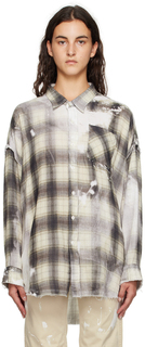 R13 Серо-белая рубашка с растрепанными швами