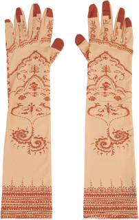 Бежевые длинные перчатки с регенерированным принтом Печать хной Marine Serre