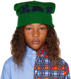 Детская зелено-темно-синяя шапка с логотипом Зеленый/Темно-синий Marni