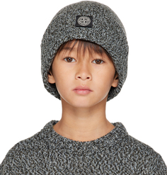 Детская серая шапка с нашивками Небесно-голубая Код поставщика: 7916N10Z7 Stone Island Junior