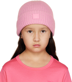 Детская розовая шапка с нашивками Acne Studios