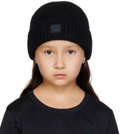 Детская черная шапка с нашивками Acne Studios