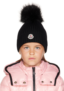 Moncler Enfant Kids Черная шапка с помпонами