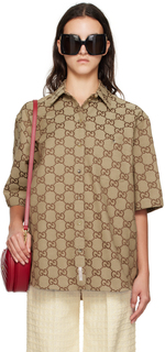 Светло-коричневая рубашка макси с узором GG Gucci