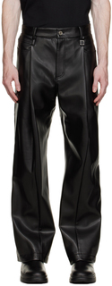 Черные брюки из искусственной кожи со складками Wooyoungmi