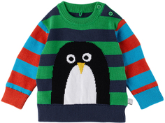 Детский разноцветный полосатый свитер с пингвинами Stella McCartney