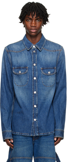 Off-White Синяя джинсовая рубашка с вышивкой