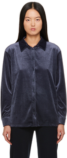 Темно-синяя рубашка с раздвинутым воротником Max Mara Leisure