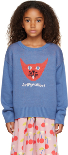 Детский синий свитер с котом Jellymallow