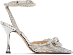 Серебряные туфли на каблуке 110 с двойным бантом и кристаллами MACH &amp; MACH
