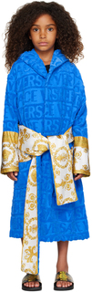 Детский халат синего цвета с сердцем в стиле барокко Versace