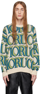 Бежево-зеленый свитер с монограммой Fiorucci