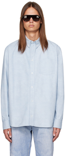 Синяя кожаная рубашка с принтом Bottega Veneta