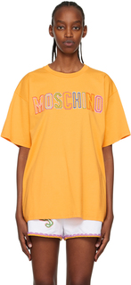 Moschino Желтая футболка с вышивкой