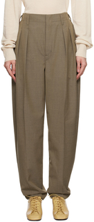 Серо-коричневые зауженные брюки со складками LEMAIRE