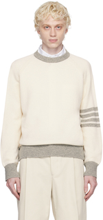 Off-бело-серый свитер с 4 полосками Thom Browne