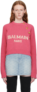 Розовый жаккардовый свитер Balmain