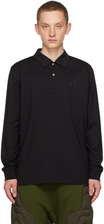 Moncler Черная рубашка-поло с длинными рукавами и нашивками