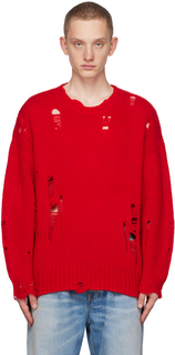 R13 Красный рваный свитер