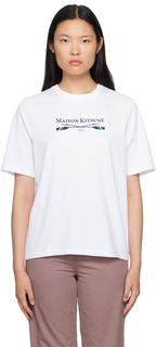 Белая футболка с вышивкой Maison Kitsune