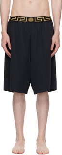 Черные длинные шорты для плавания с узором грека Versace Underwear