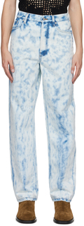 Бело-синие джинсы с принтом тай-дай Dries Van Noten